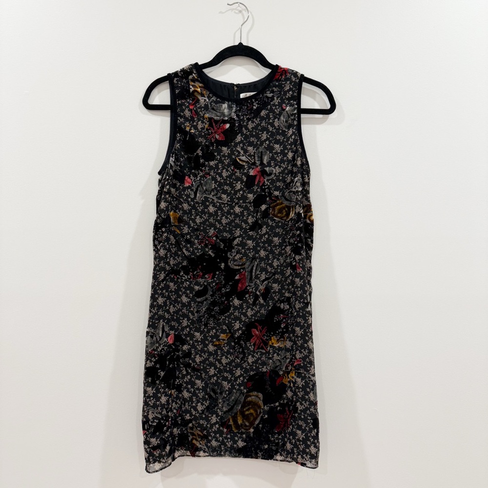 Shift Floral Sleeveless Mini Dress w/ Velvet Accents
